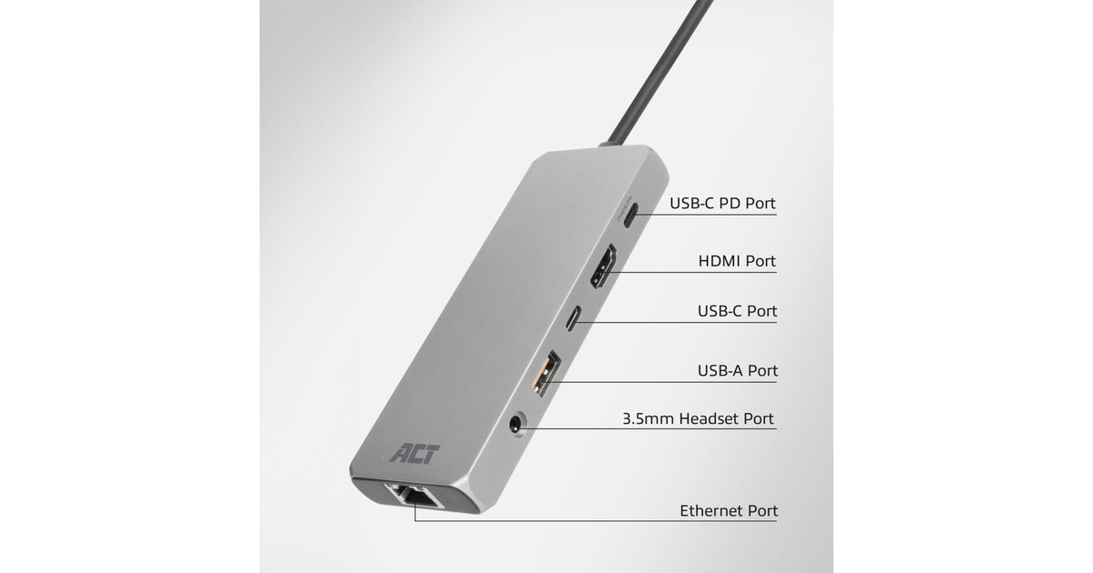 ACT ConnectivityUSB-C 4K / 8K 60Hz dockingstation  (Grijs)