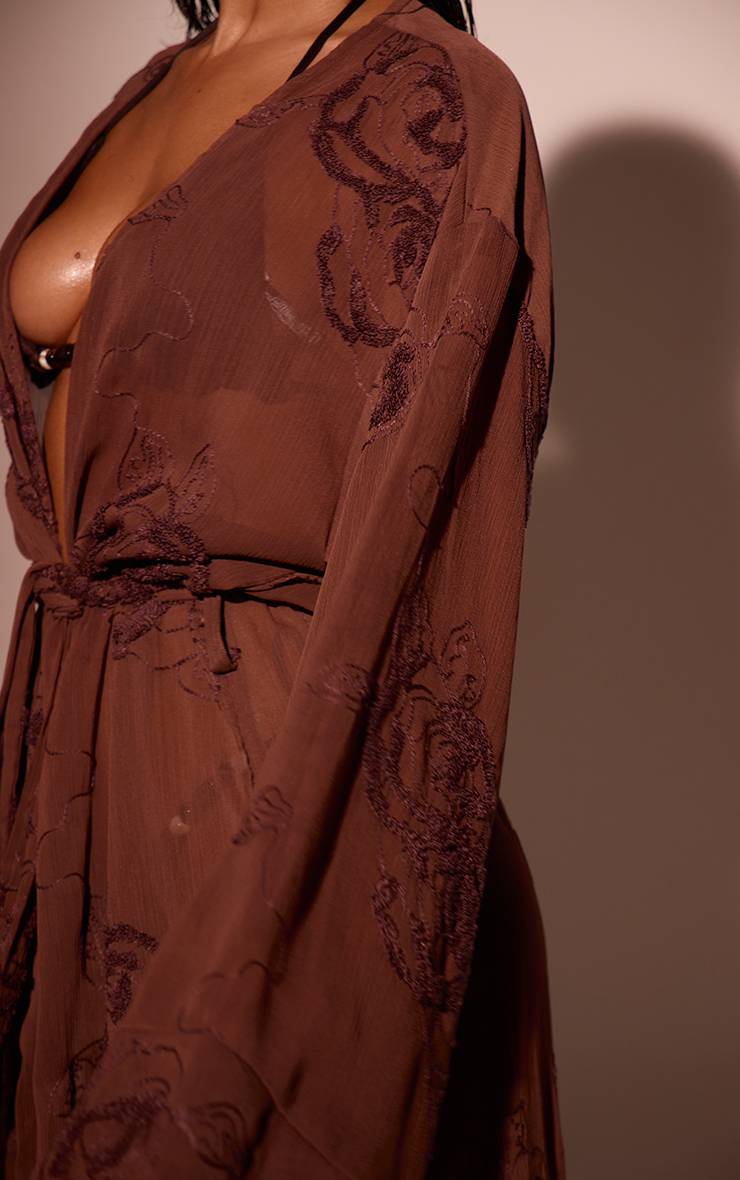Chocolat Caftan Maxi À Appliqués Floraux