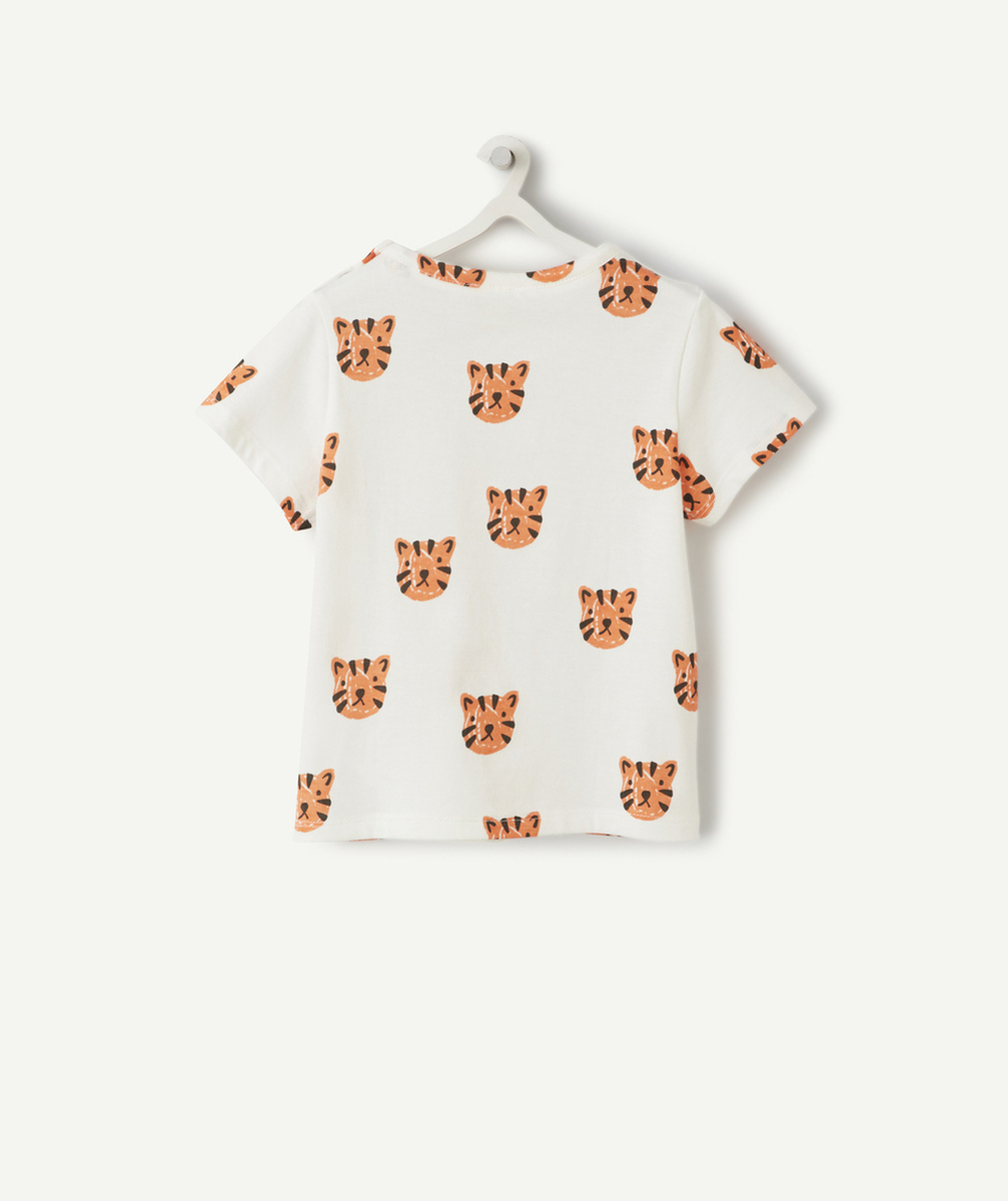 t-shirt bébé garçon en coton bio blanc imprimé tigres oranges