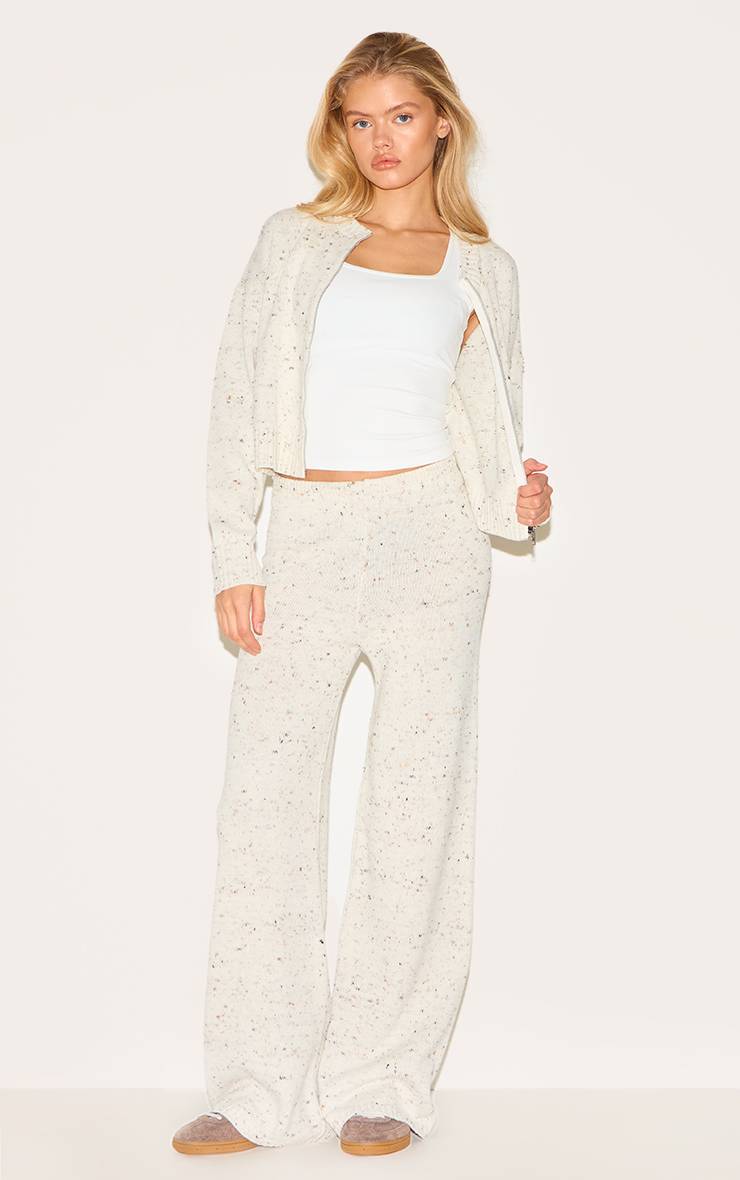 Crème Cardigan Zippé En Maille Chinée