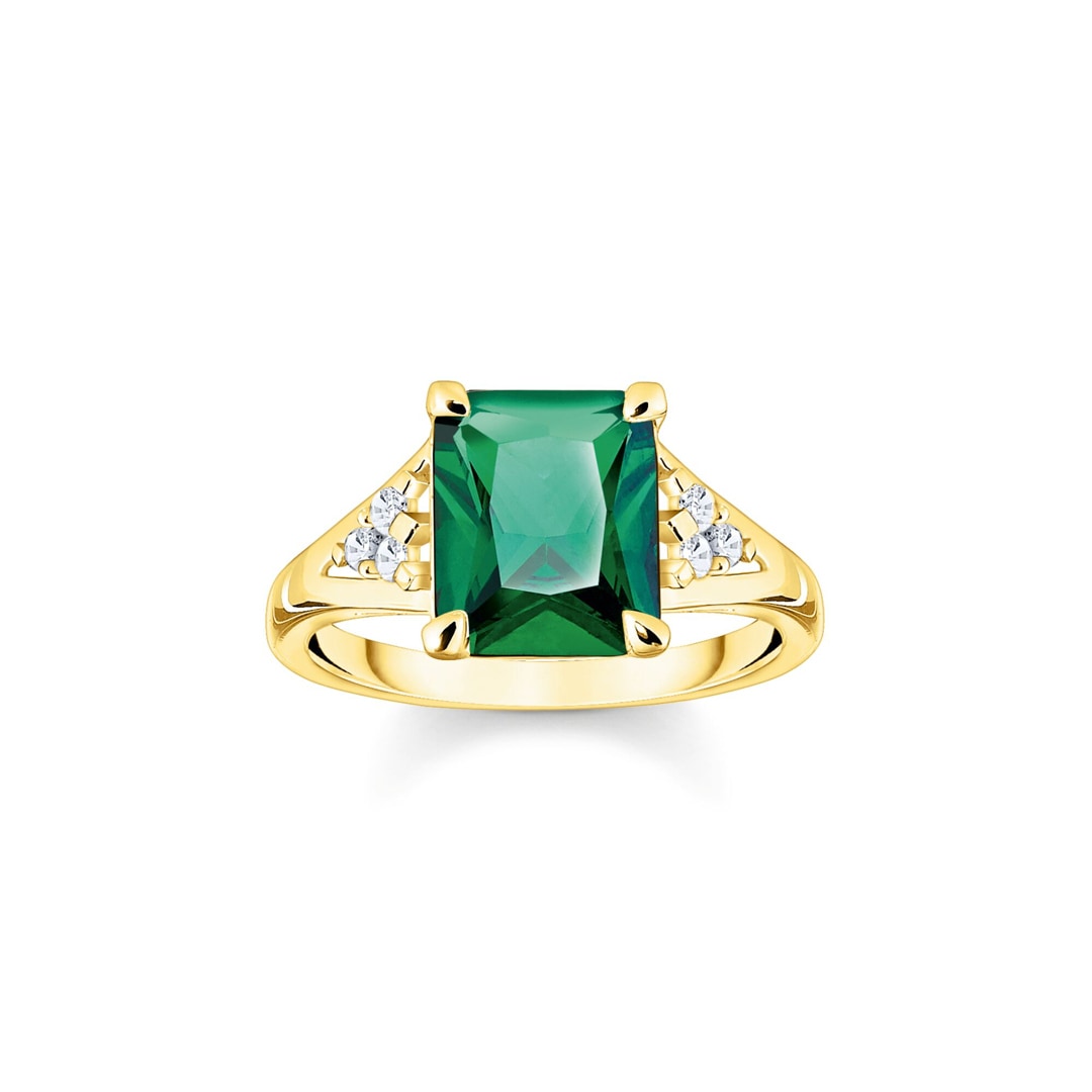 Thomas Sabo Ring mit grünen und weissen Steinen vergoldet