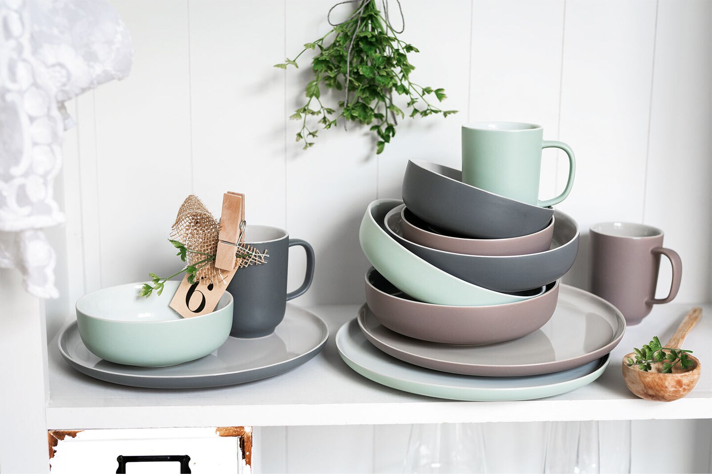 Ritzenhoff & Breker Kaffeetasse JASPER 6er Set - je 240 ml mintgrün/ weiß