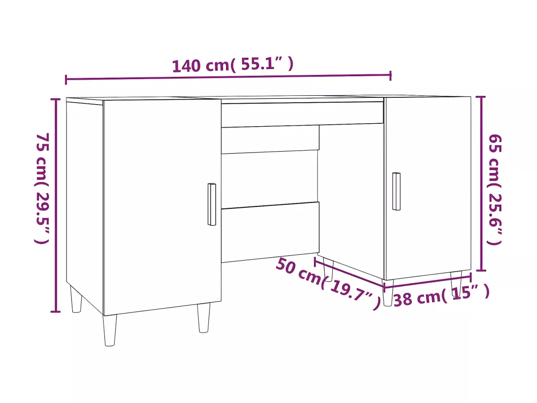 Bureau Noir 140x50x75 cm Bois d'ingénierie