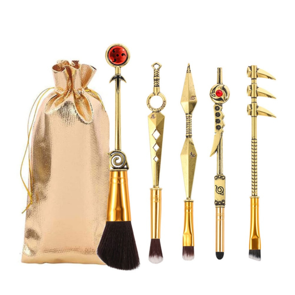 6-teiliges Anime Konoha Make Up Pinsel Beauty Set mit Aufbewahrungstasche - Gold