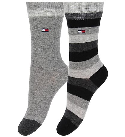 Tommy Hilfiger Strømper - 2-pak - Stripe - Sortstribet/Gr?melere