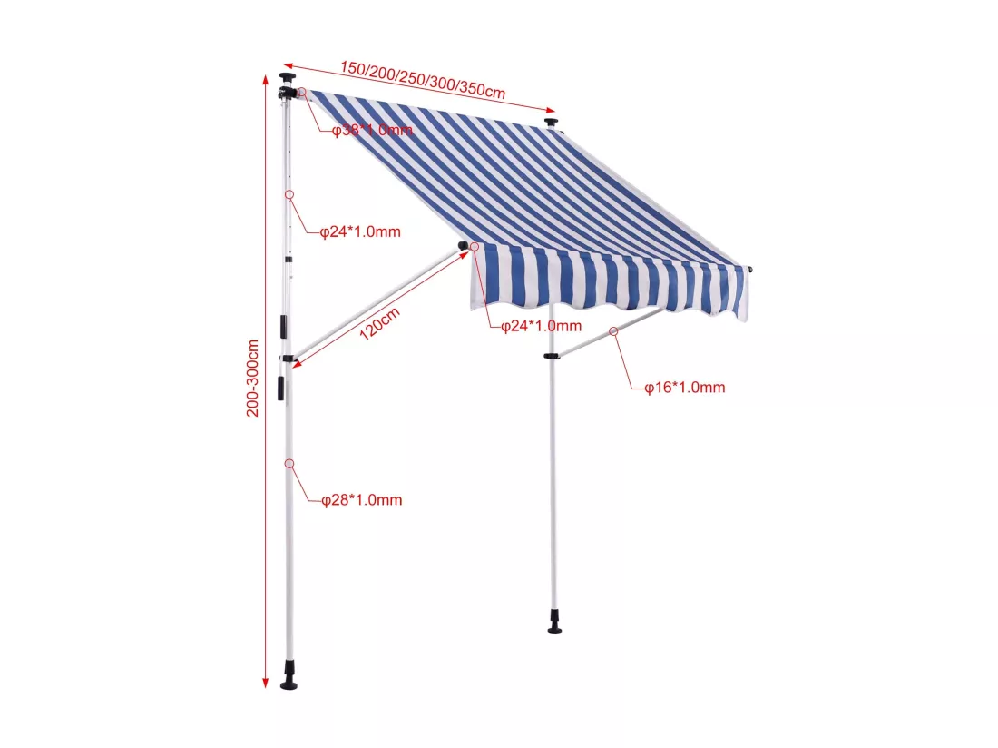 Auvent - Tissu - 350 x 120cm - Blanc / Bleu - Westerly