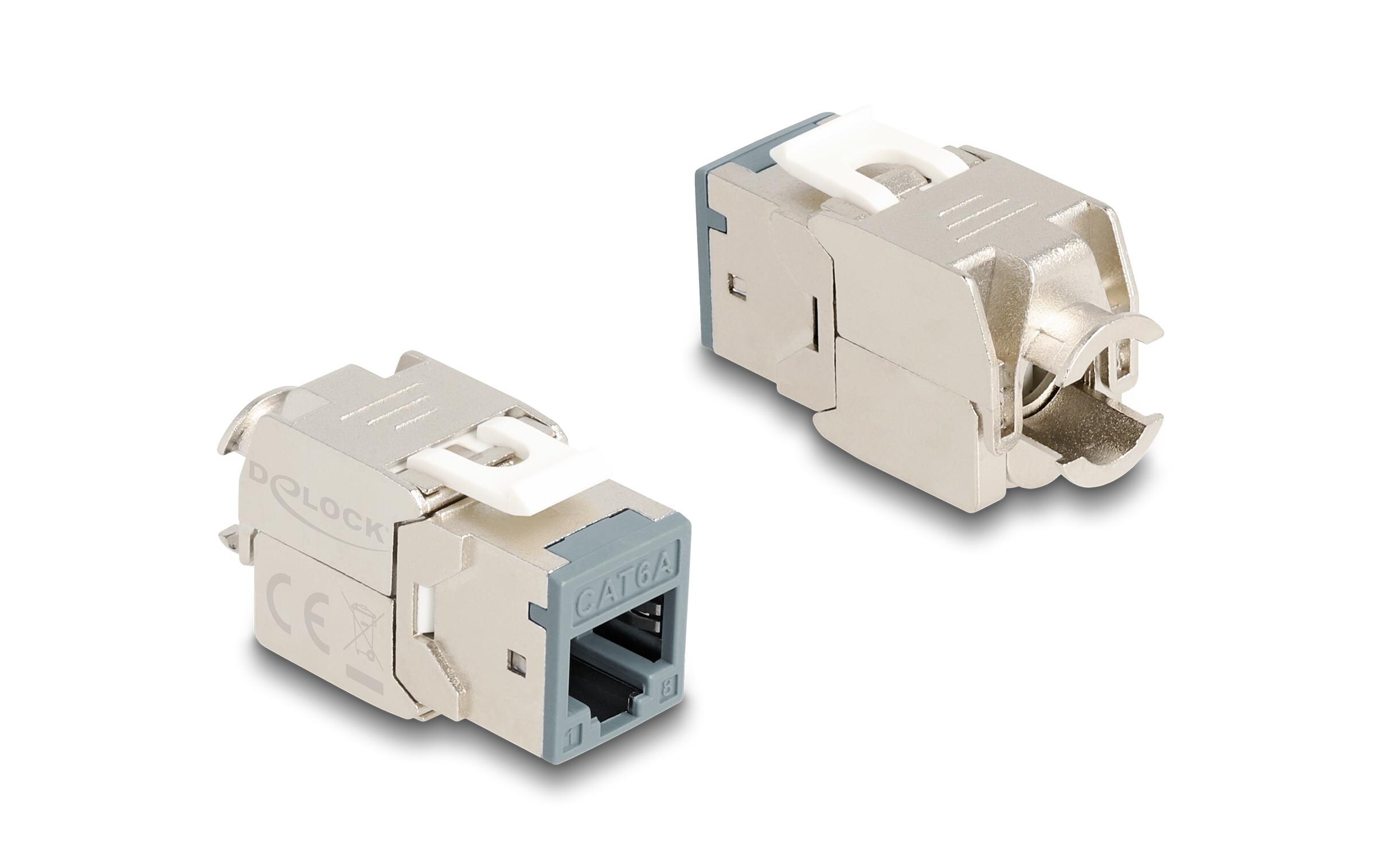 Keystone-Modul RJ45 zu LSA Cat.6A Grau, 10 StückDelock Keystone Modul RJ45 Buchse zu LSA Cat.6A werkzeugfrei grau Set 10 Stück