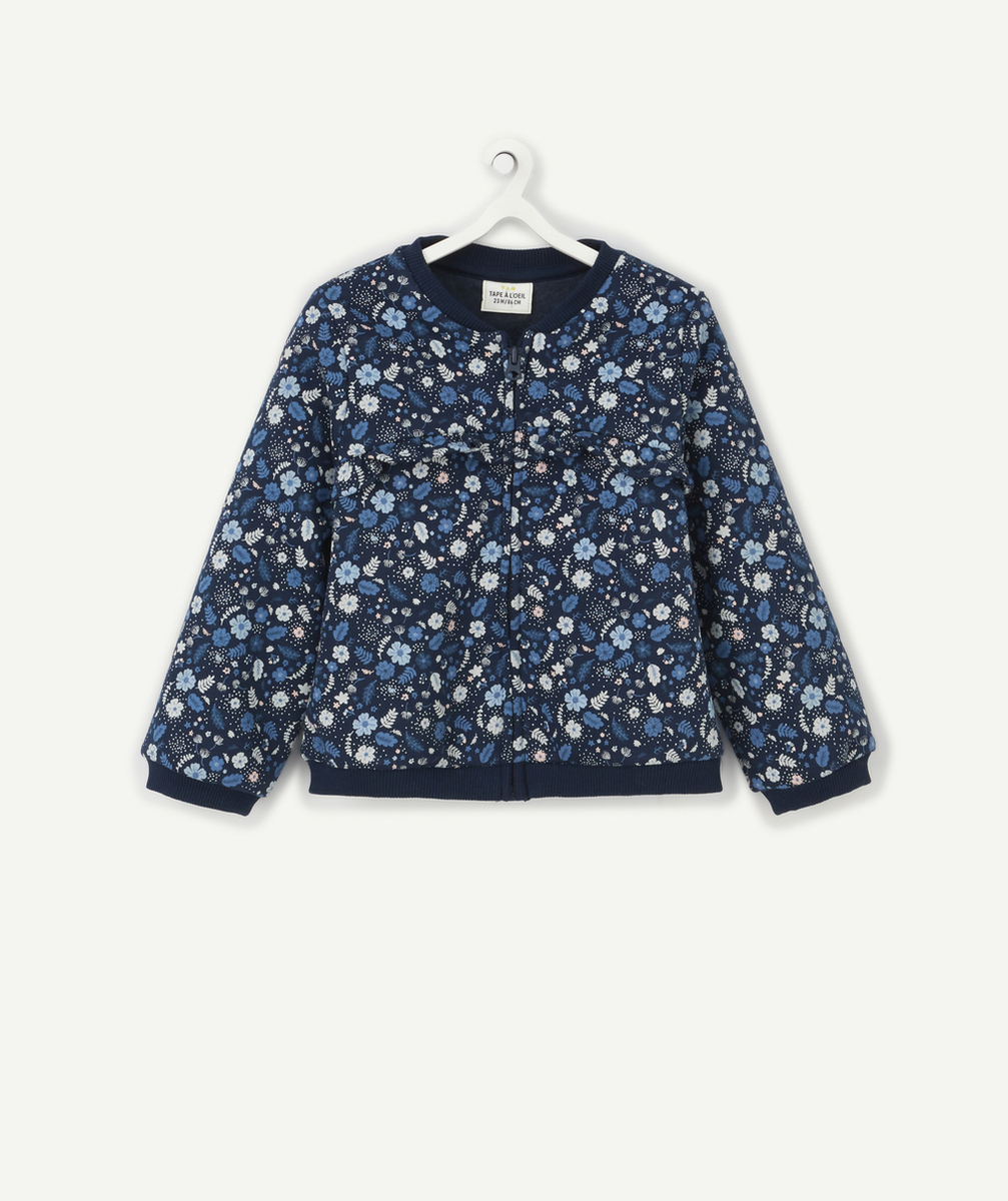 GILET BLEU ET FLEURI AVEC VOLANTS BÉBÉ FILLE EN FIBRES RECYCLÉES