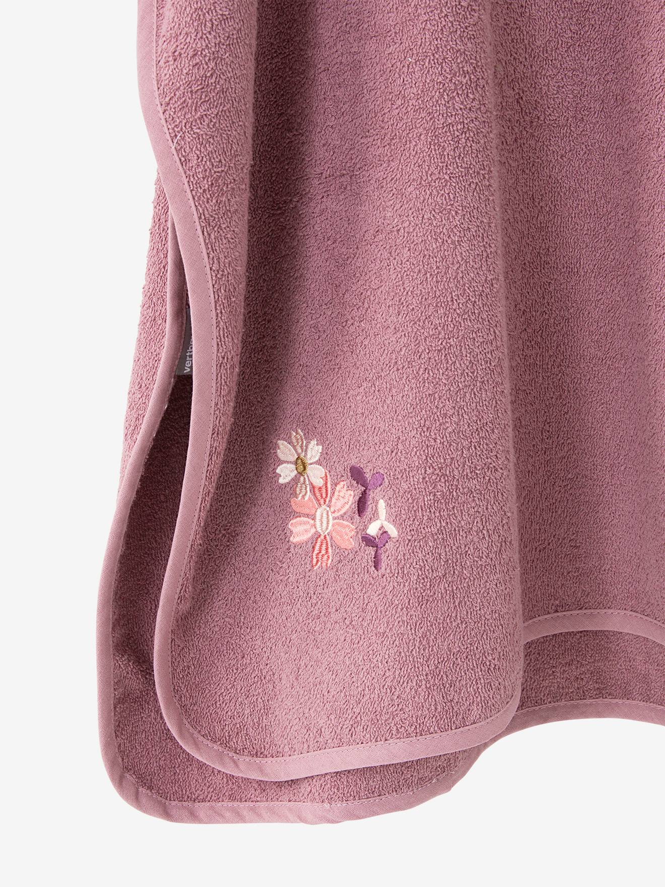 Poncho de banho roxo com estampa de veado, tamanho médio liso com motivos.
