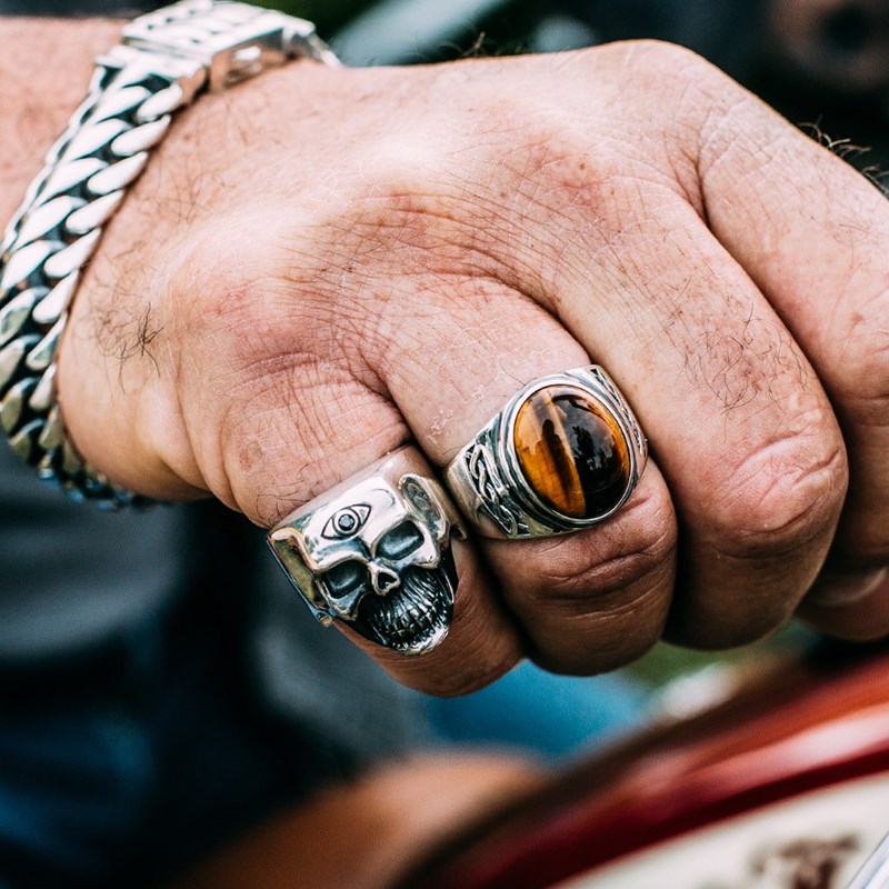 Bague Homme oeil De Tigre Massive Argent