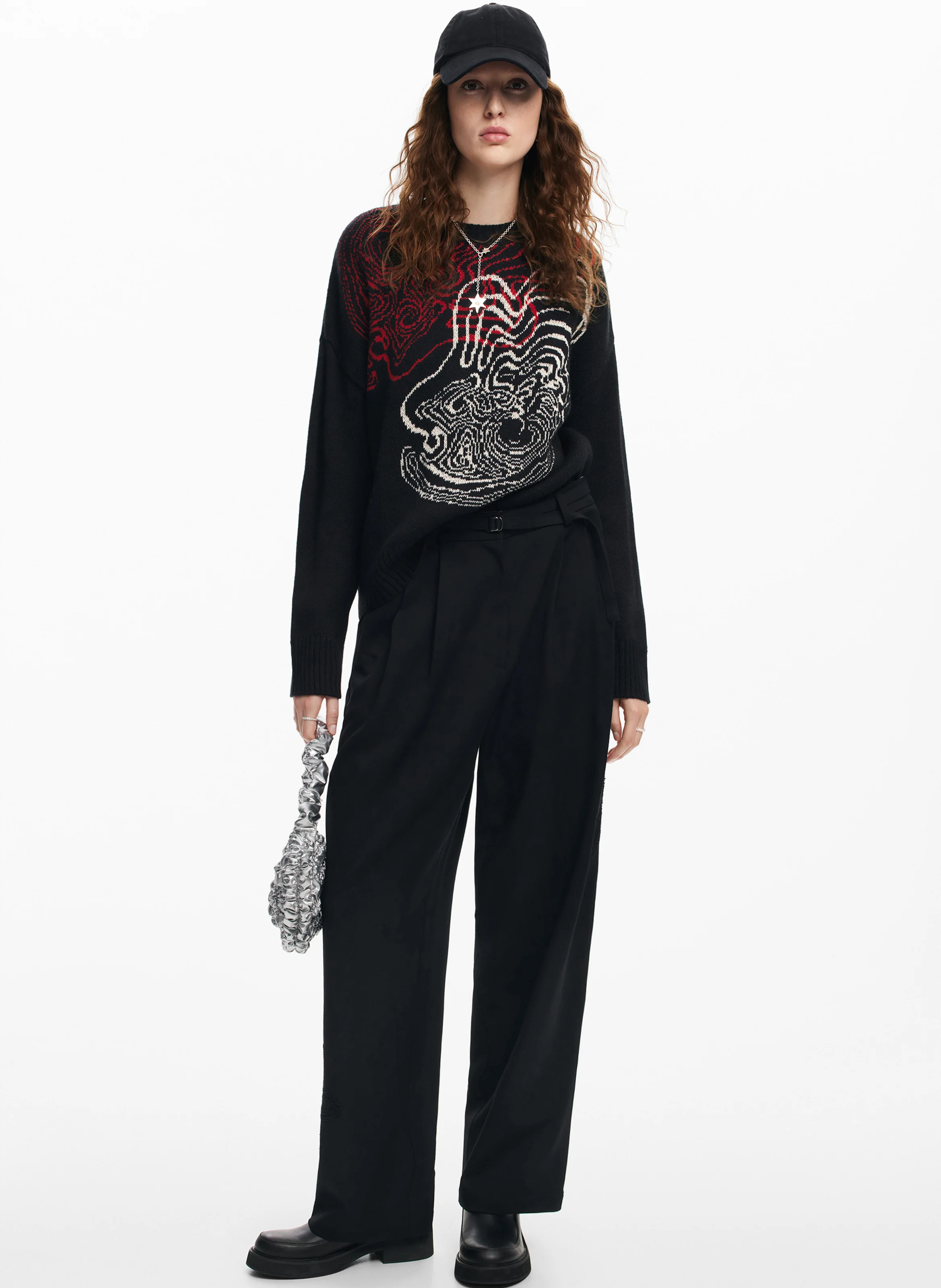 Pull col rond imprimé | Noir