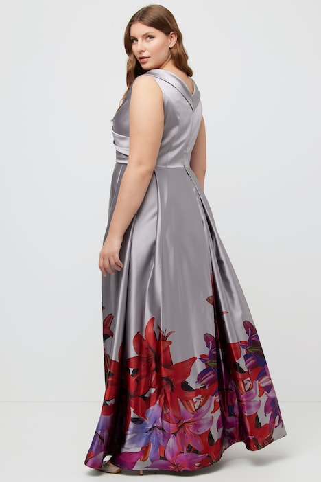 Abendkleid, Bordüre, A-Linie, V-Ausschnitt, ärmellos