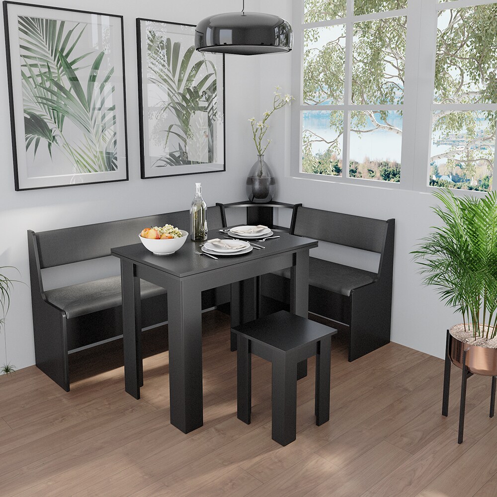 Vicco Eckbankgruppe Küchensitzgruppe Esszimmergruppe Roman Schwarz modern 180x120 cm Sitzbank Sitzecke Küchentisch Tischhocker Küchenmöbel Polstermöbel Esszimmermöbel