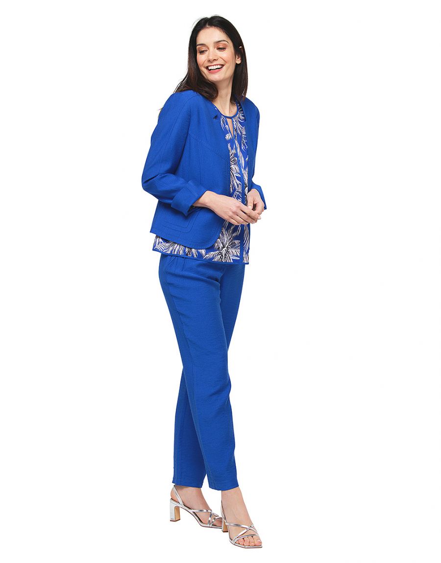 Blouse bleu roi palmiers