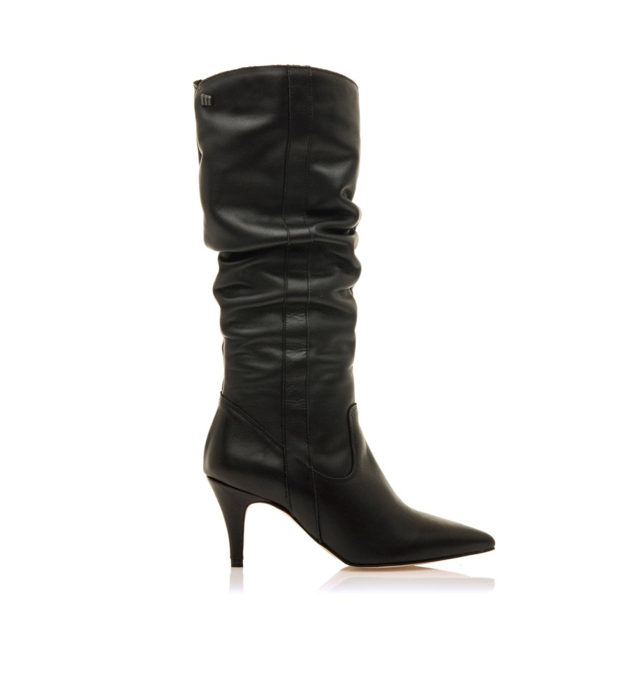 Botas Mustang Chantal em couro preto - Altura do salto: 8 cm -