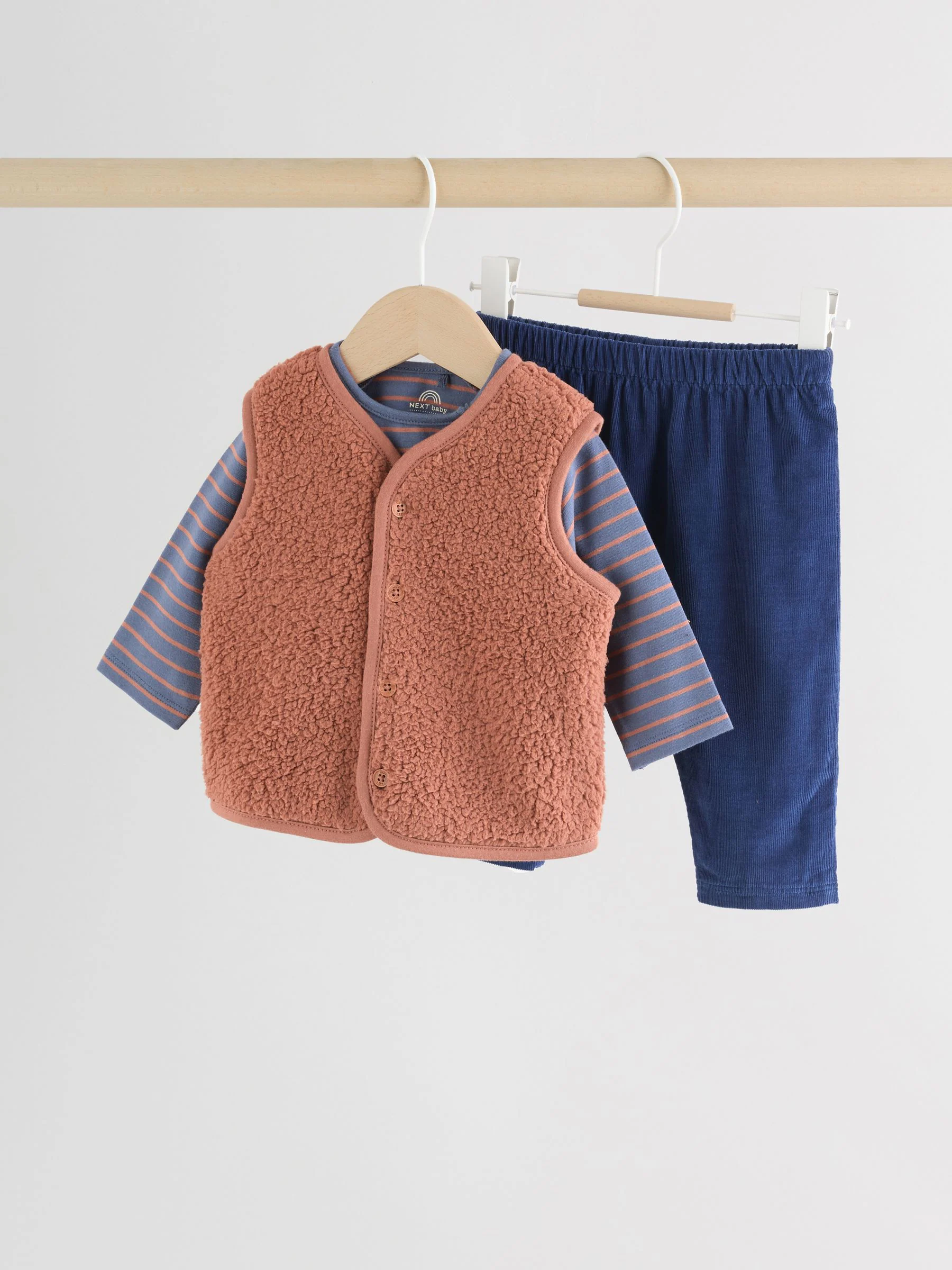 Blauw/Bruin Berenknuffels Slogan Borg - Baby Bodywarmer Top en Leggings Set (0mnd-2jr)