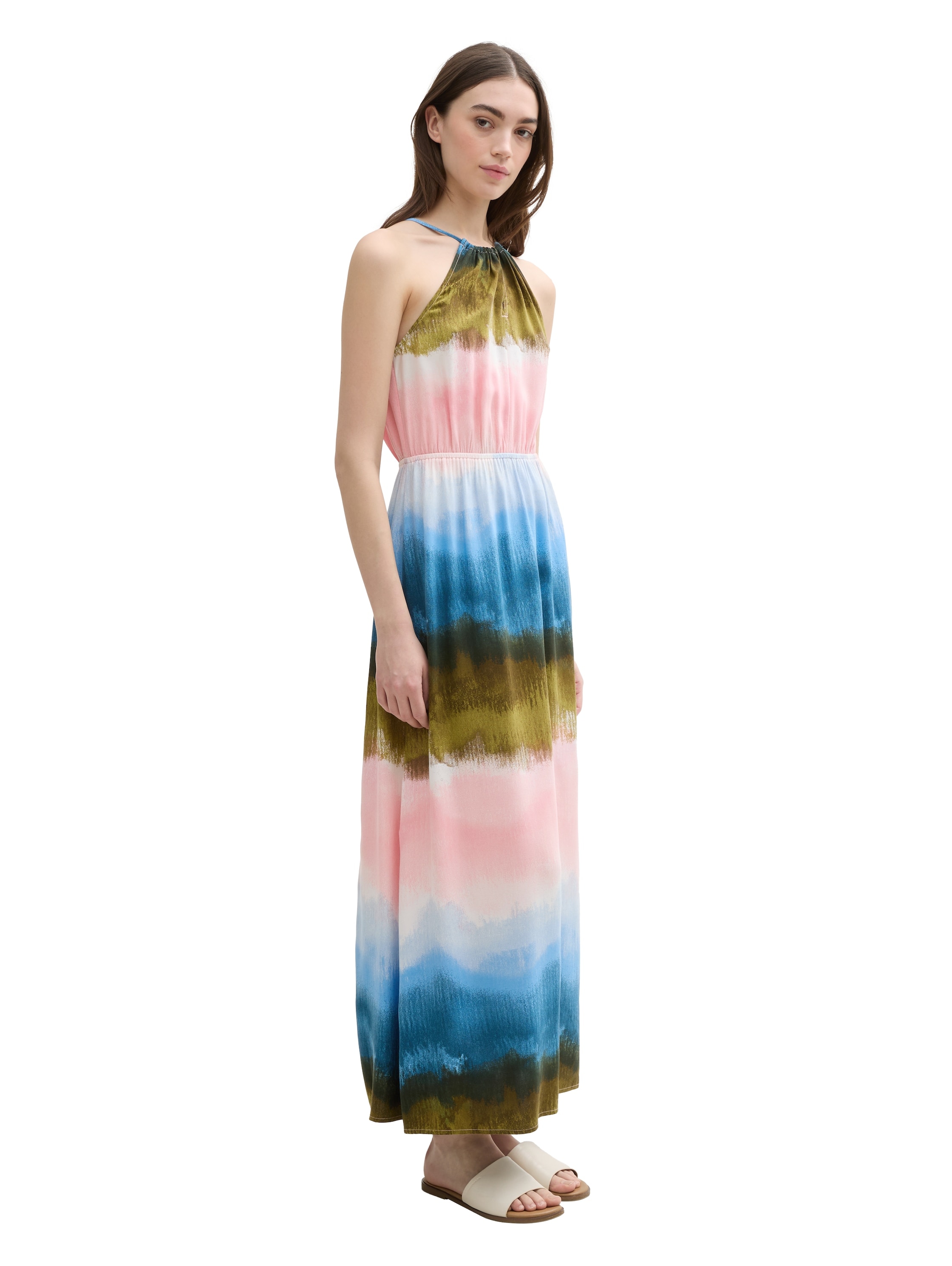 TOM TAILOR Denim Neckholderkleid Ohne Taschen Sommerkleid mit Knopfverschluss