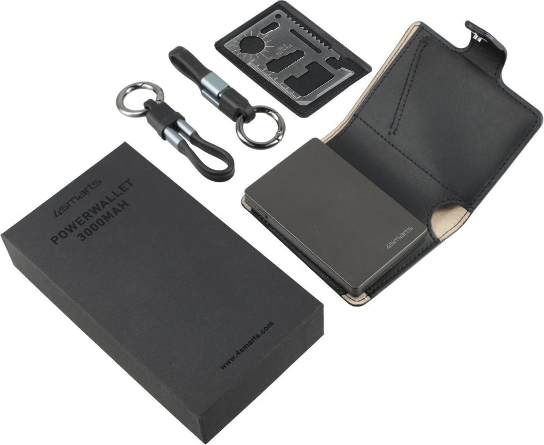 (11W) 3000mAh USB C / USB A Powerbank Wallet Ladegerät mit RFID Schutz (541314) - Schwarz