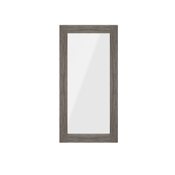 Porte battante verre transparent effet chêne grisé GoodHome Atomia H. 74,7 x L. 37,2 cm