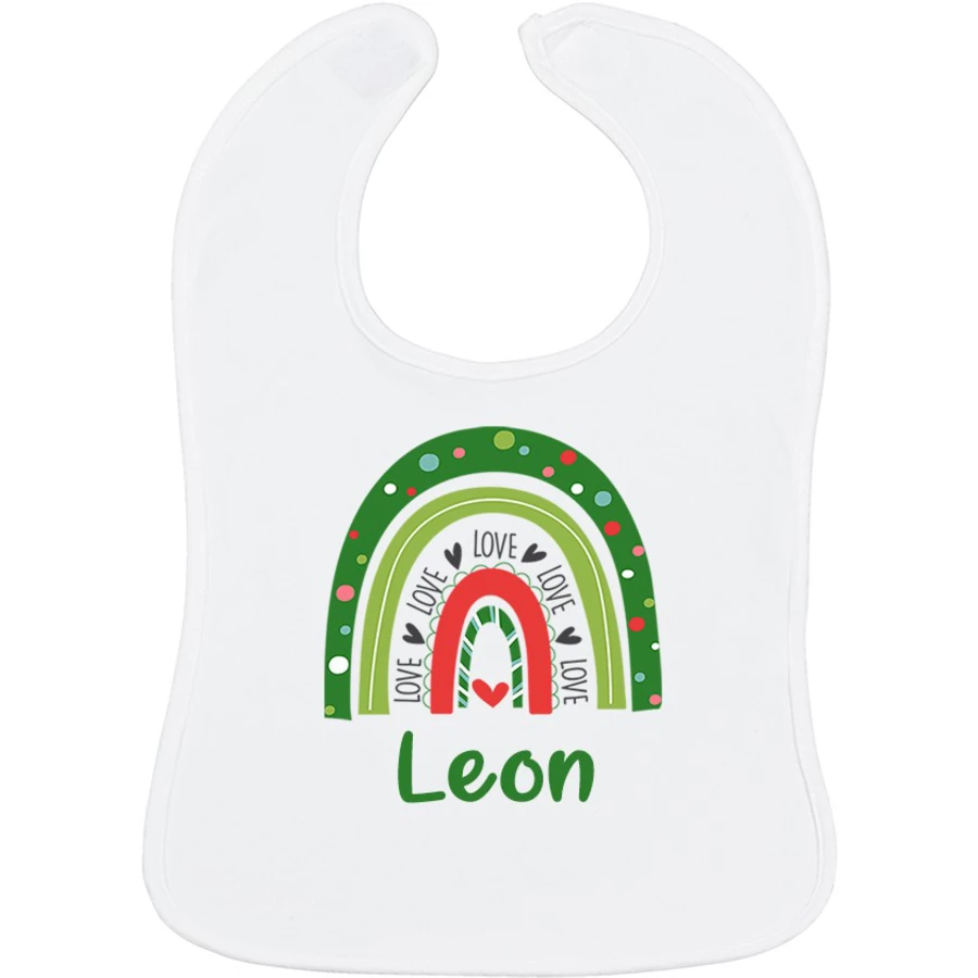 Schnullireich Baby Lätzchen mit Namen Love Regenbogen (Junge) Weiß