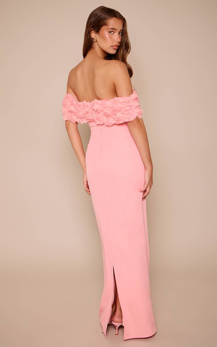 Rose Clair Robe Maxi Sirène Bardot À Motifs Floraux