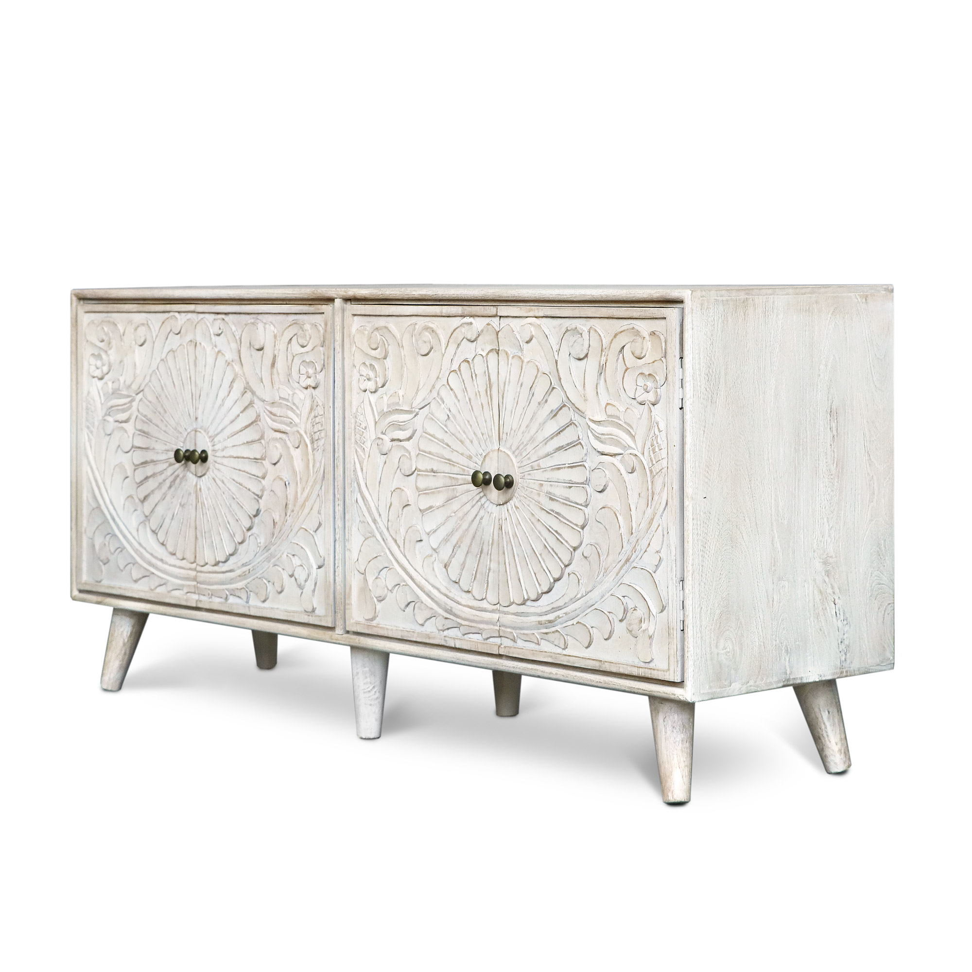 Sideboard 'Fradette' mit 4 Türen, whitewashed, B 150 cm, H 70 cm, L 40 cm von fischer's lagerhaus