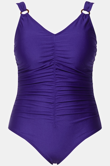 Badeanzug, Raffung, Softcups, V-Ausschnitt, Zierringe