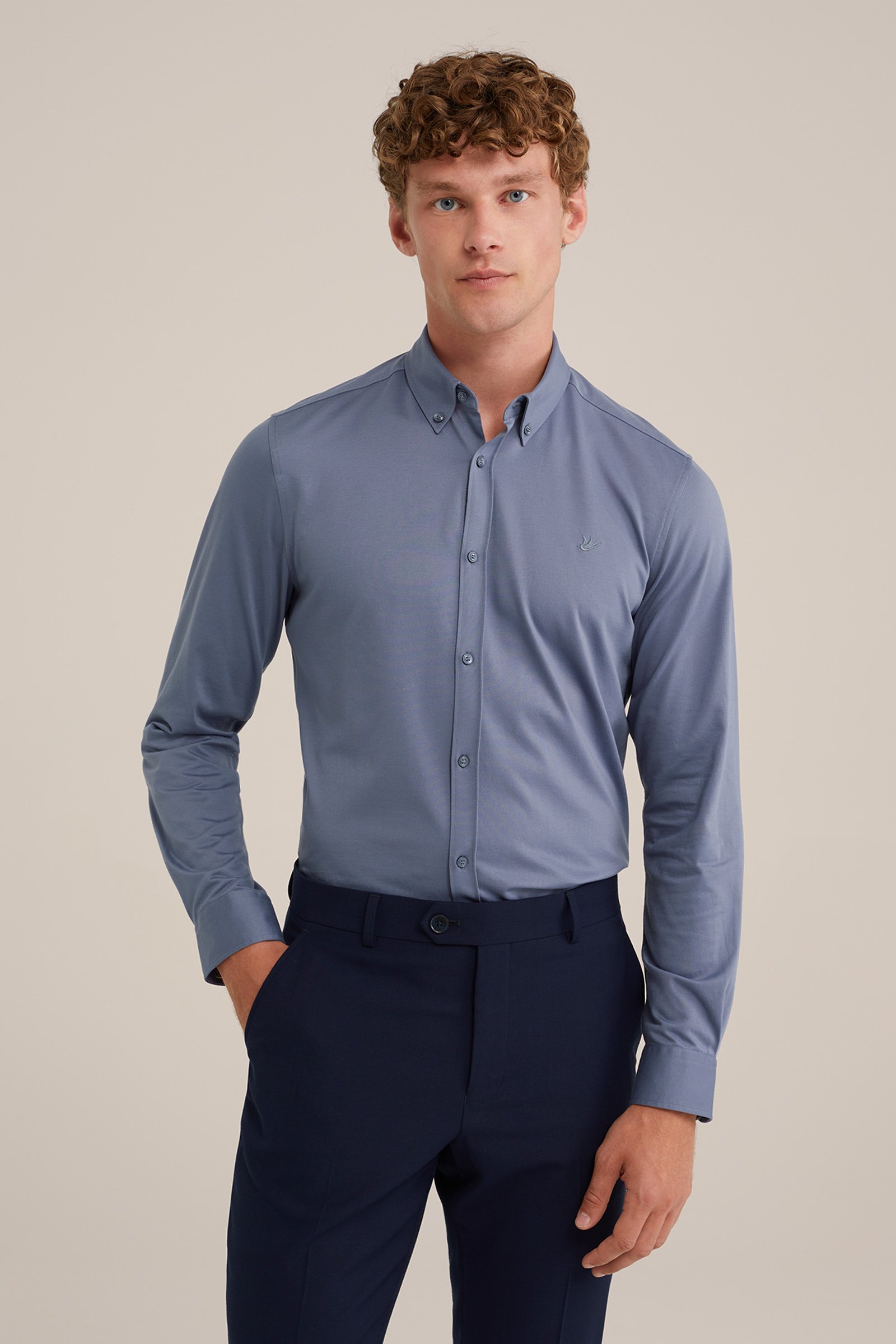 jersey overhemd met stretch WE Fashion Grijsblauw