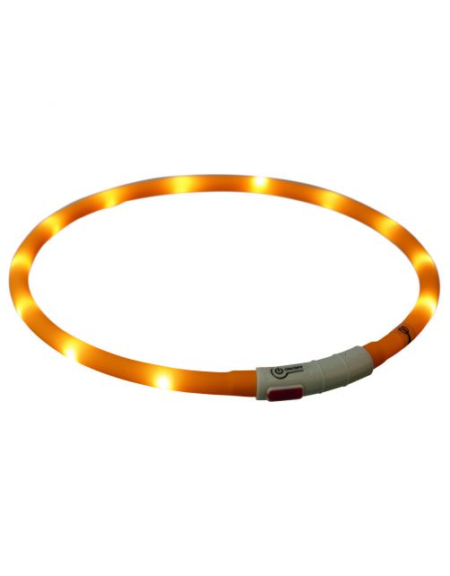 Trixie Usb Flash Lichtgevende Band Siliconen - Hondenveiligheidslampje - 70 cm Oranje Xs-Xl