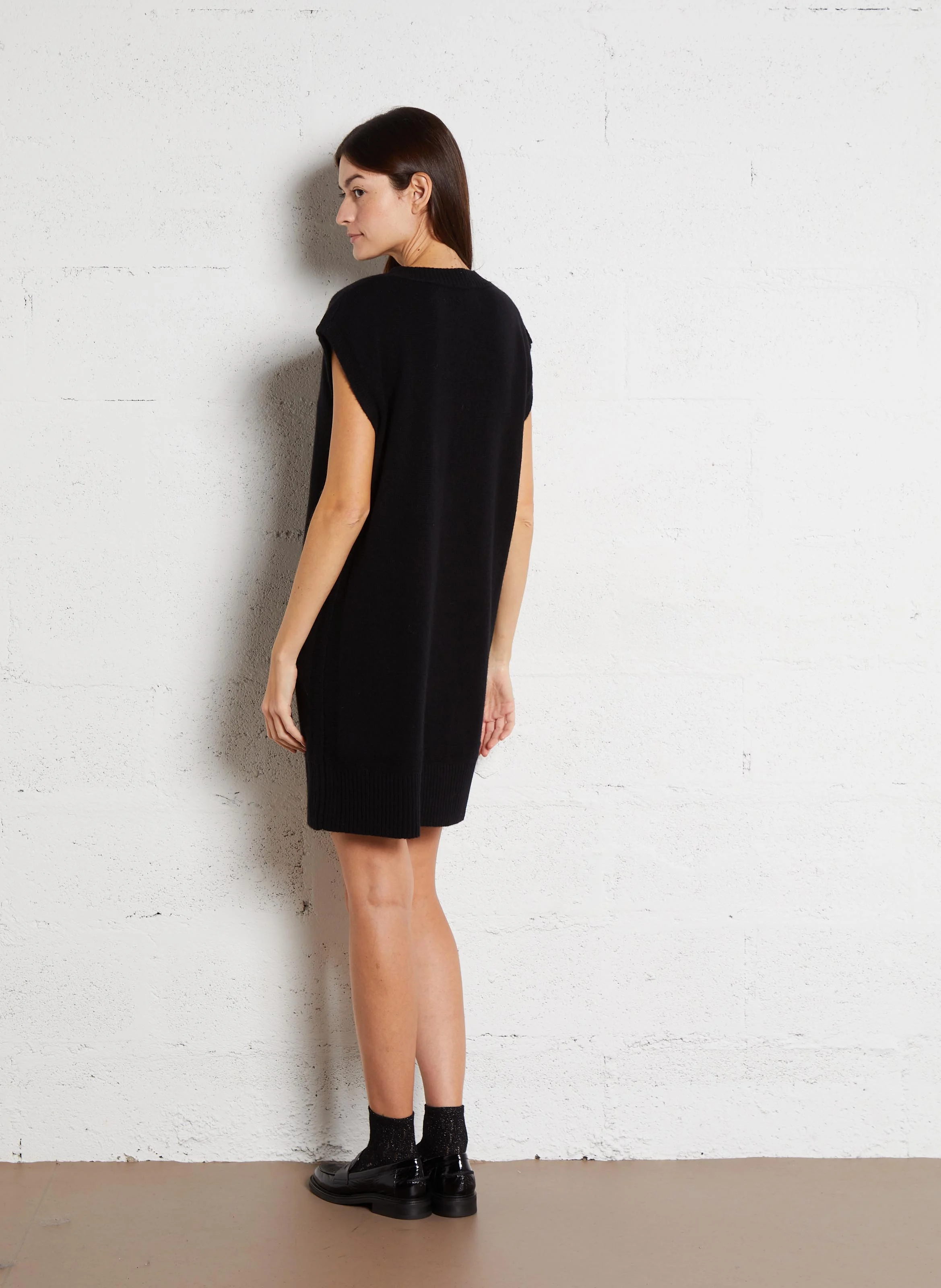 MARION - Robe midi col rond en laine | Noir