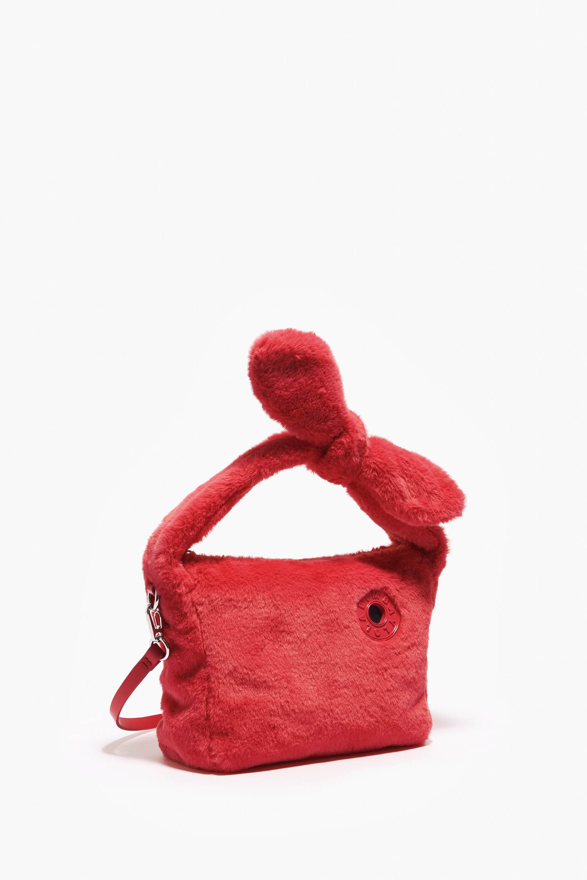 Bolsa Hobo tamanho P com forro de pele vermelha