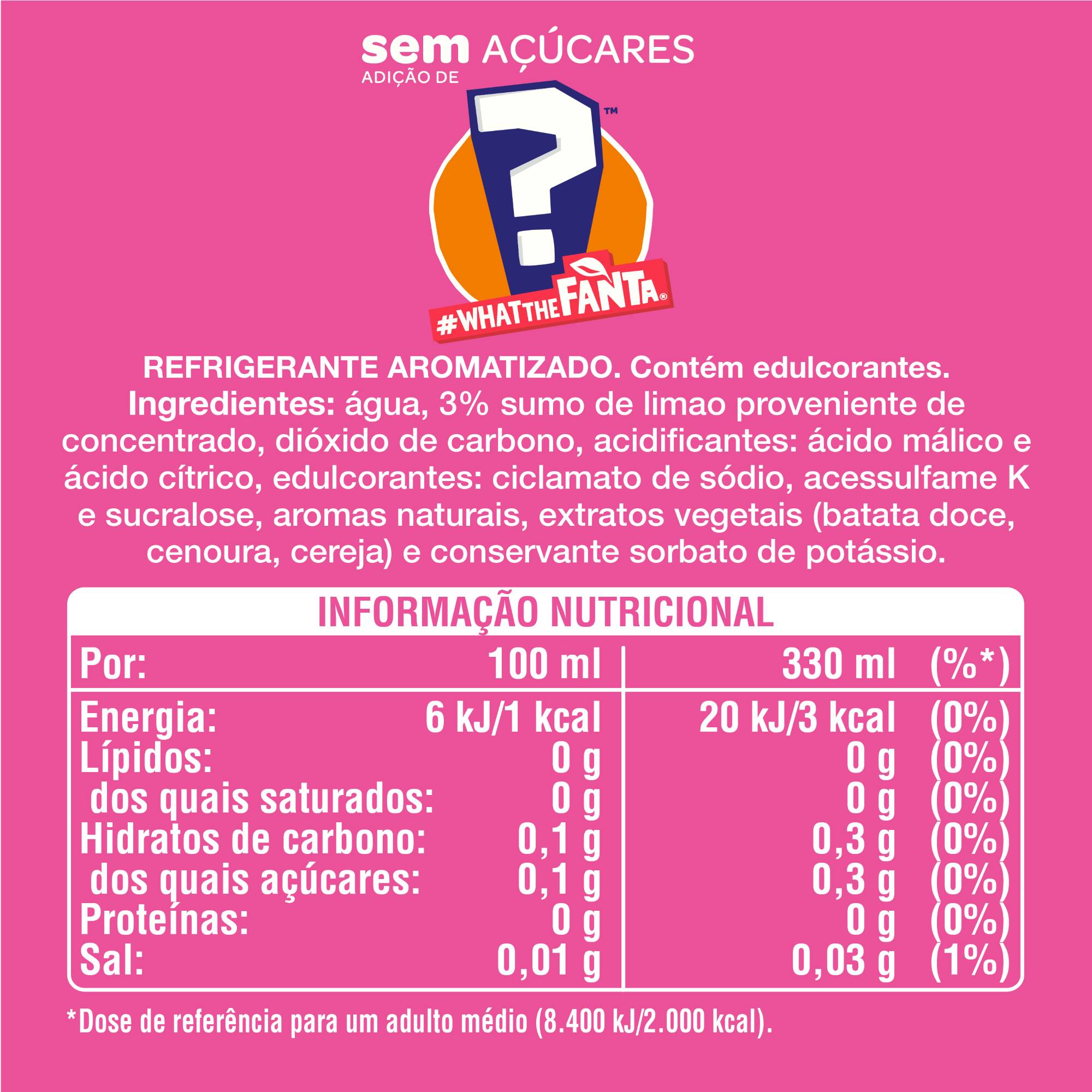 REFRIGERANTE COM GÁS FANTA WTF 3 SEM AÇÚCAR LATA 0.33L