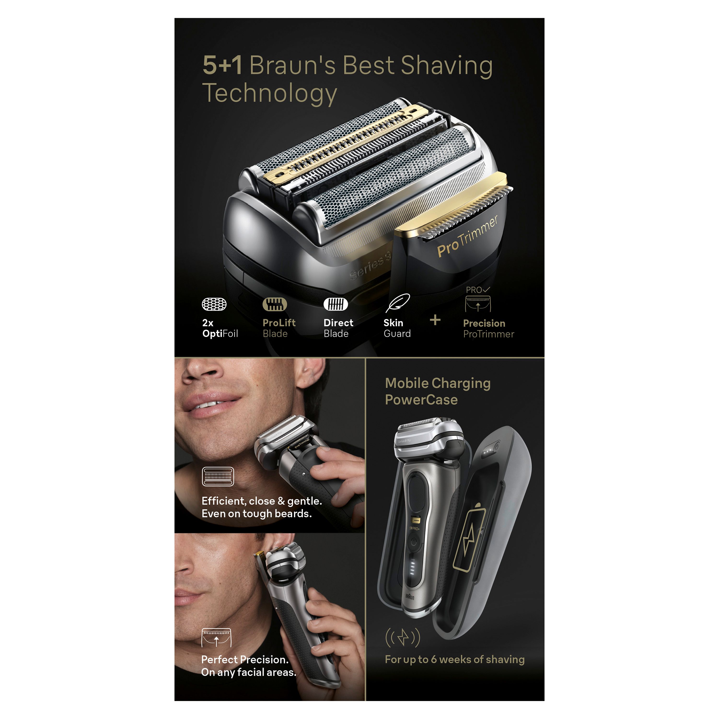 Braun Series 9 Pro+ Elektrorasierer Rasierer-Ladeetui, Wet & Dry, 9525s
