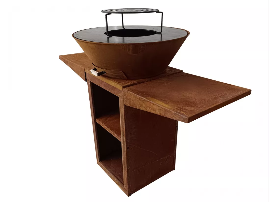 Barbecue avec plaque ronde, grill et support