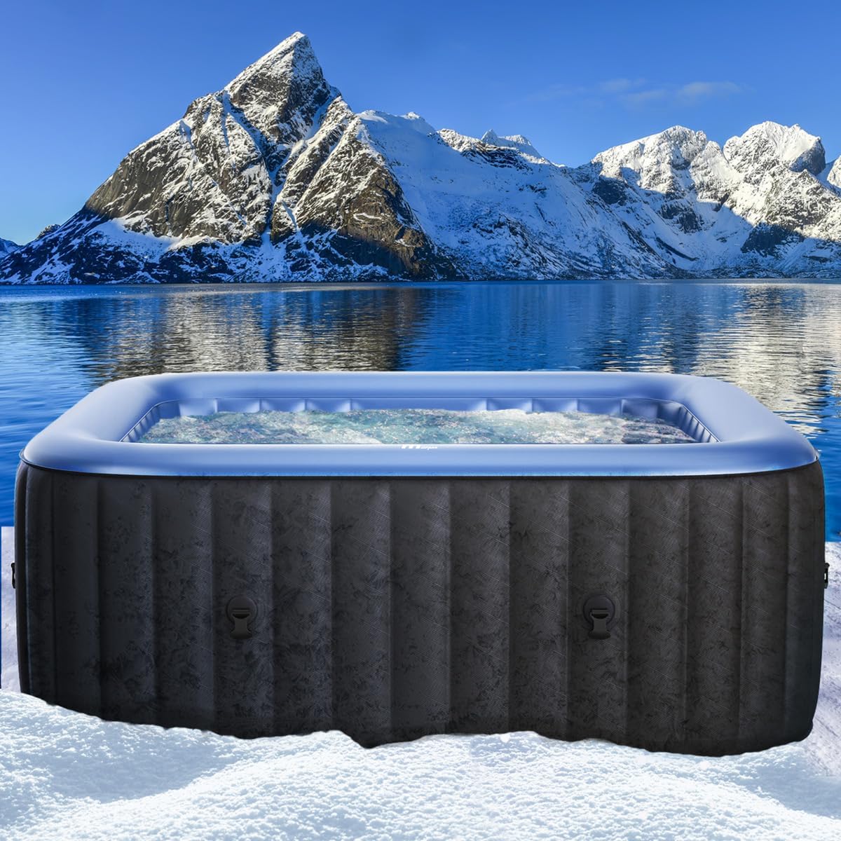 Whirlpool aufblasbar BRAST MSpa Tekapo für 4 Personen 158x158cm In-Outdoor Pool 108 Massagedüsen Energiespar-Timer Heizung Aufblasfunktion per Knopfdruck Bubble Spa Wellness Massage