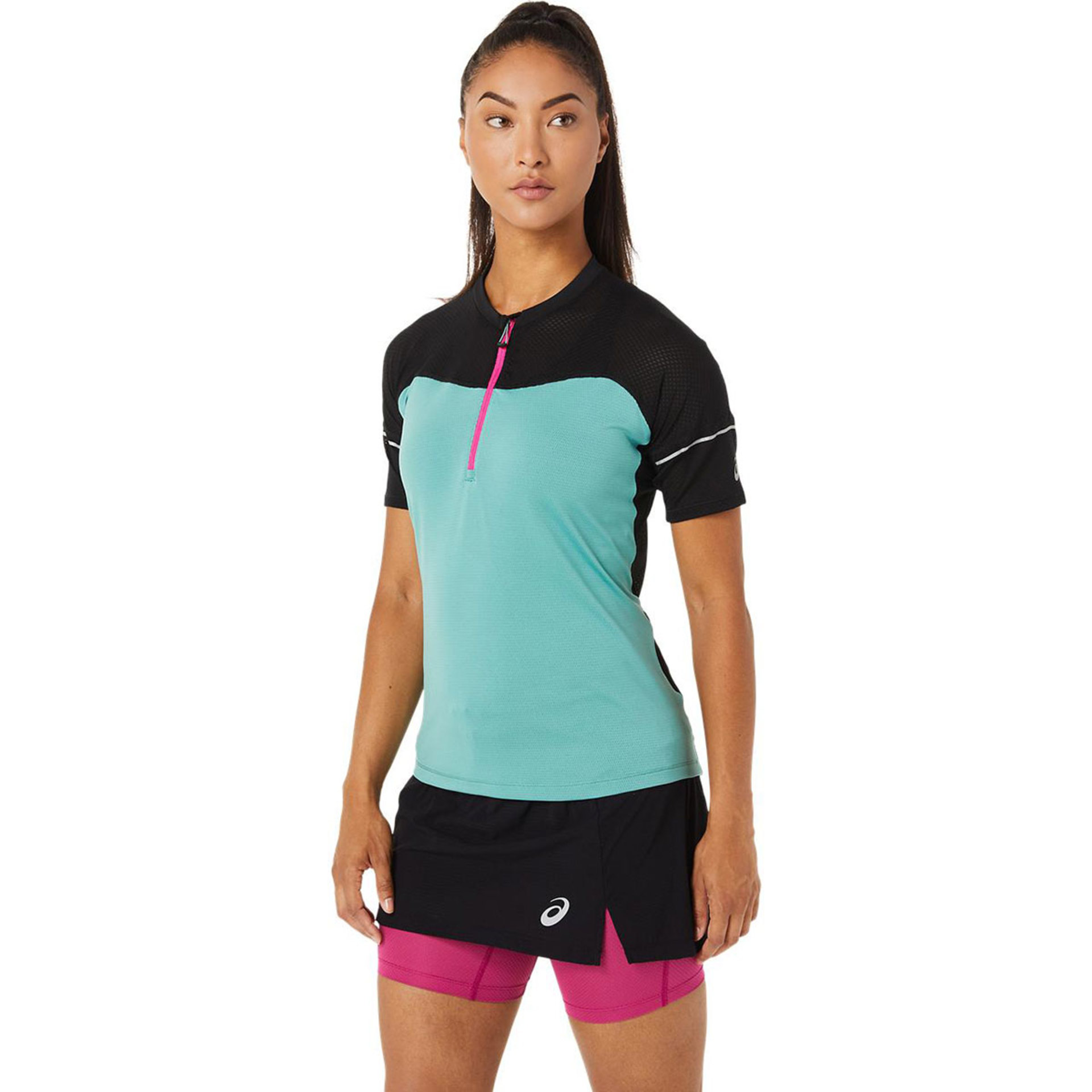ASICS Fujitrail Hardloopshirt Korte Mouwen Blauw/Zwart Dames