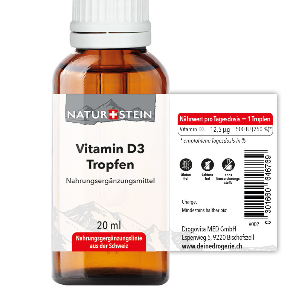 NATURSTEIN Vitamin D3<br>20 ml, Glasflasche, Tropfen