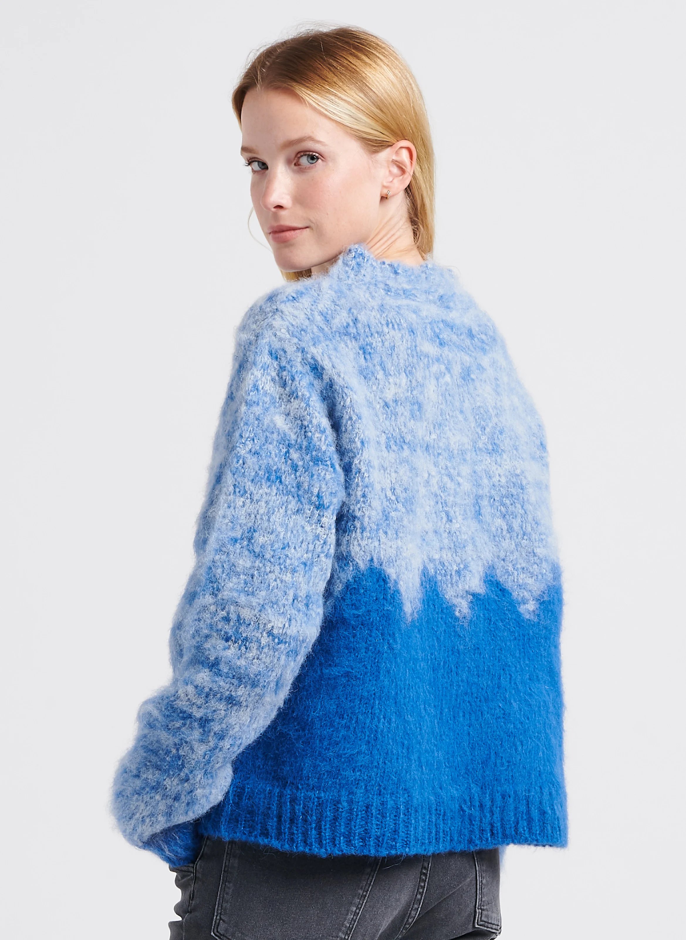 LYDIE - Pull col rond jacquard en alpaga | Bleu