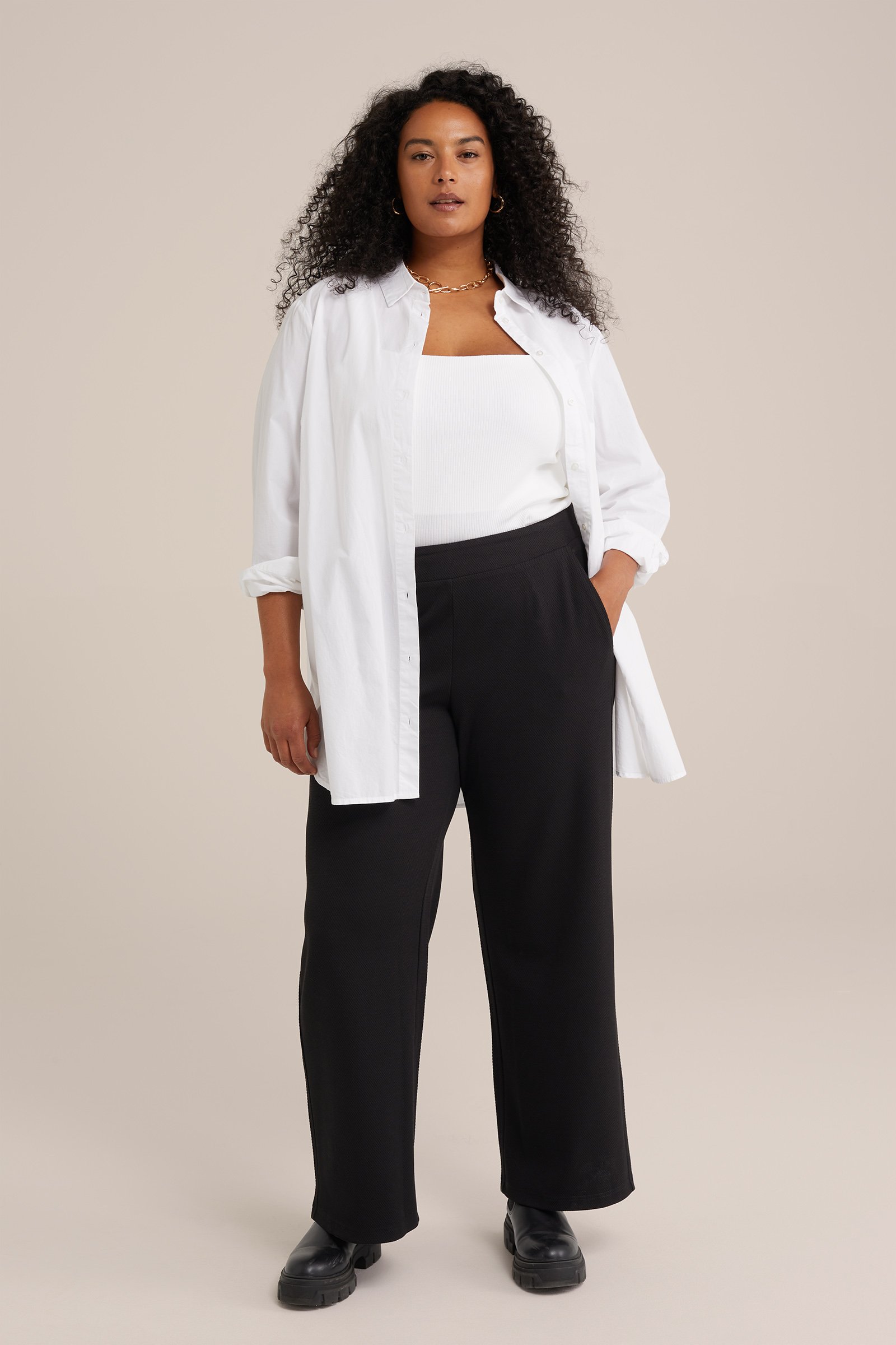 broek met structuur - Curve WE Fashion Zwart