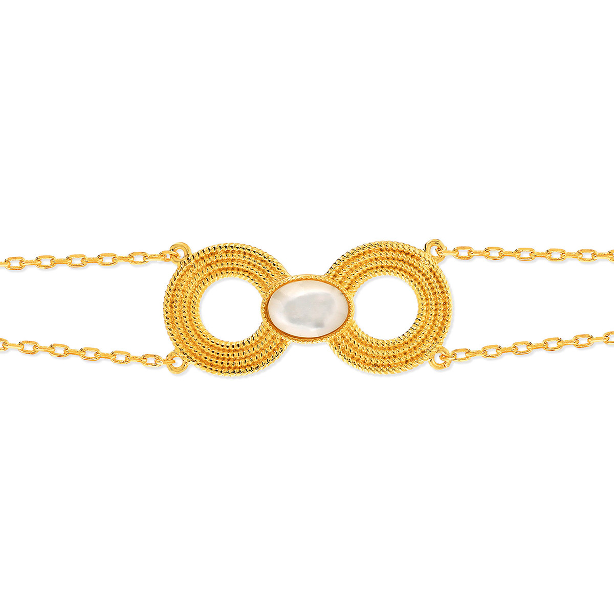 Bracelet plaqué or résine blanche, motif anneau perlé 18 cm