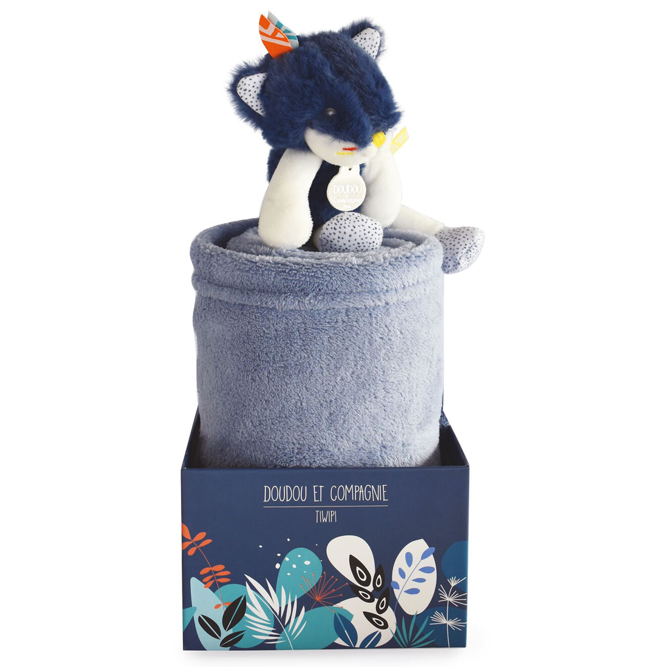 Doudou et Compagnie Tiwipi Loup plaid bleu - 70x100 cm