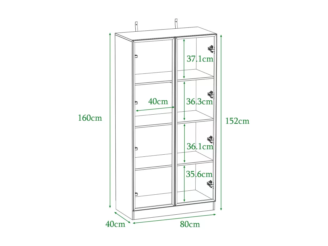 Vitrine avec LED et Portes en Verre Meuble de Rangement en Verre Debout avec 4 étagères Design Pop-up 80x40x160cm Blanche