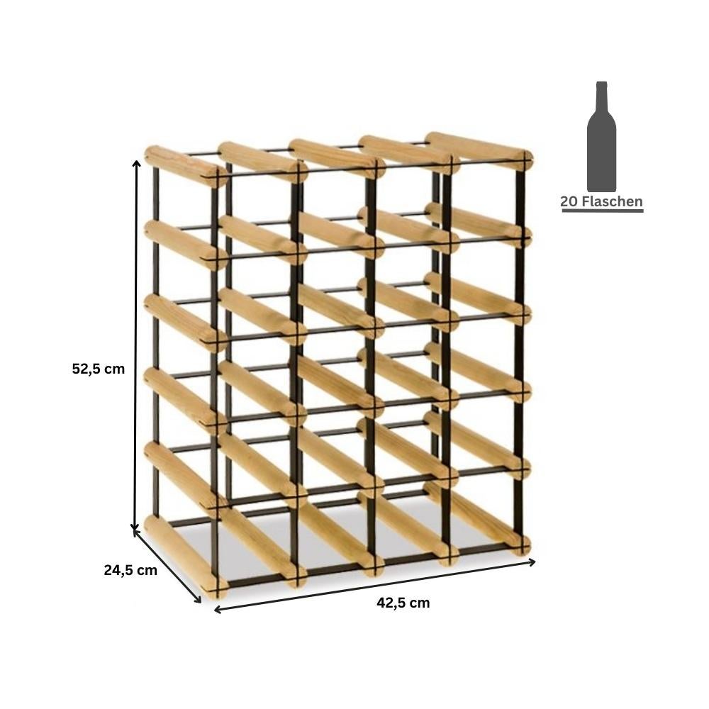 PROREGAL Modulair Wijnrek Vinotega Mod Metaal HxBxD 52,5 x 42,5 x 24,5 cm 4 x 5 Flessen Massief Dennenhout Natuurlijk