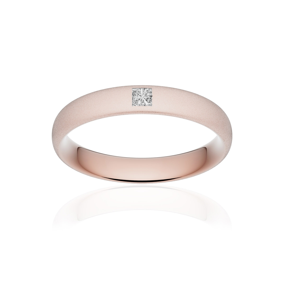 Alliance or 750 rose sablé ruban confort 4mm diamant princesse