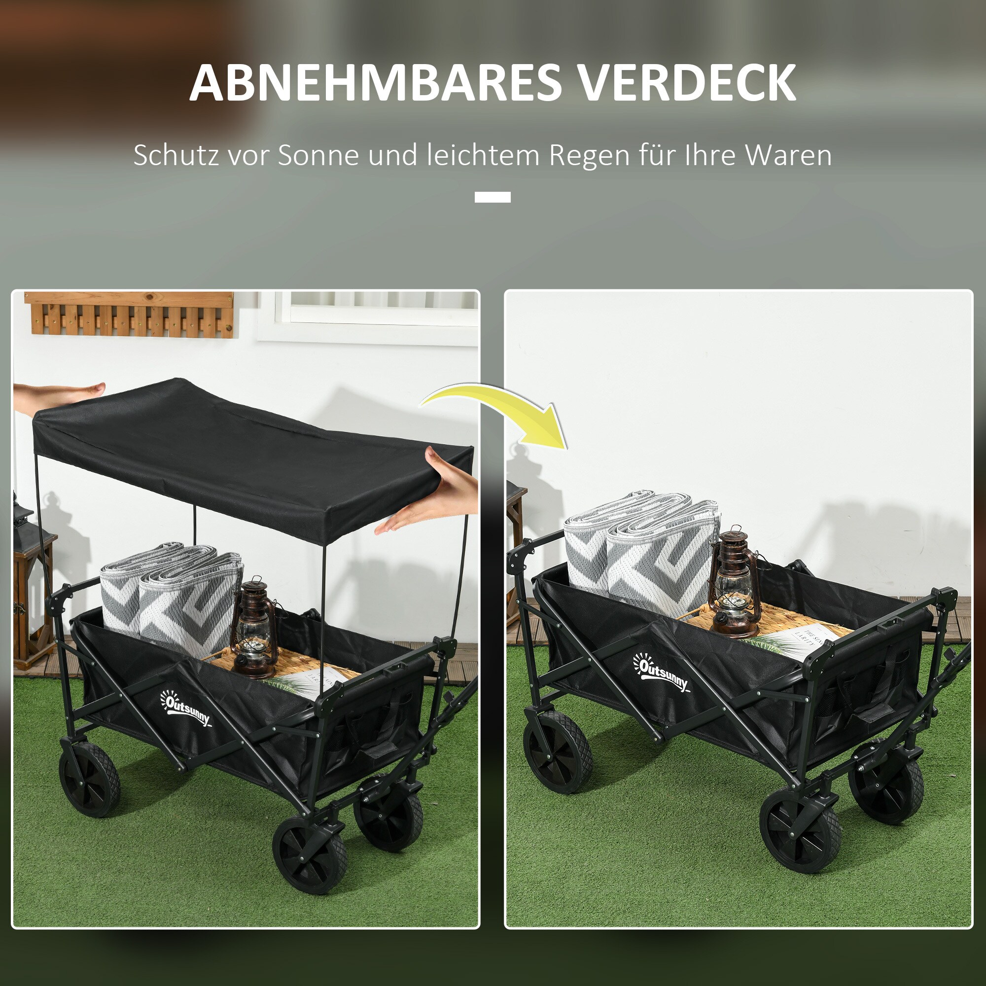 Outsunny Bollerwagen mit Sonnendach schwarz 97L x 52B x 105H cm
