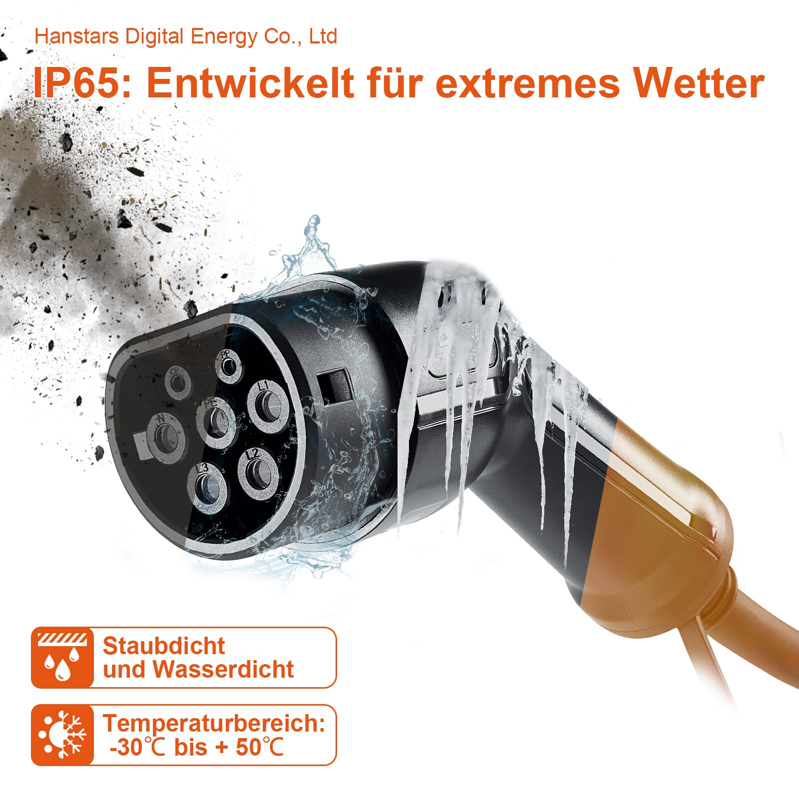 HANSTARS Portables EV Ladegerät Type 2 Schutzkontakt-Steckdose, 3.7 kW mit Tasche