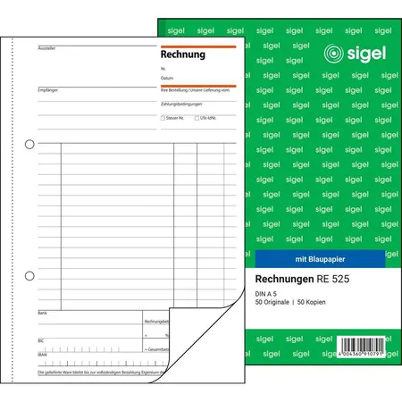Sigel Rechnungen RE525 A5, mit Blaupapier, 2x 50 Blatt