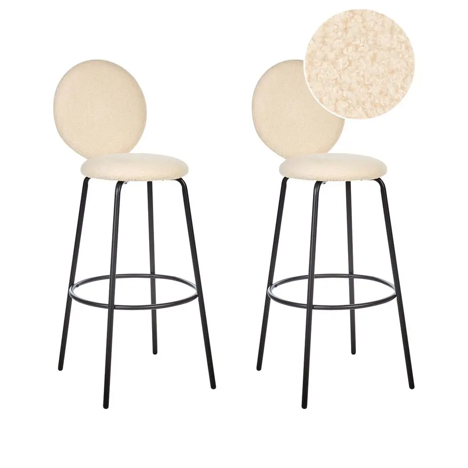 EMERY - Barkruk set van 2 - Lichtbeige - Bouclé