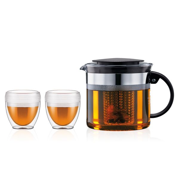 Bodum Bistro Chaleira com Filtro de Plástico, 1.0 L com 2 Copos Pavina Outdoor, 0.25 L, Preto