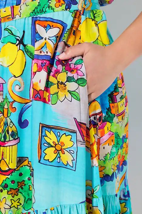 Kleid, A-Linie, Italien-Muster, Saumvolant, baby blau